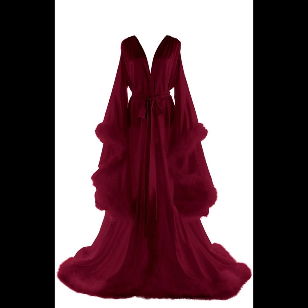 Burgundy Feather Robe